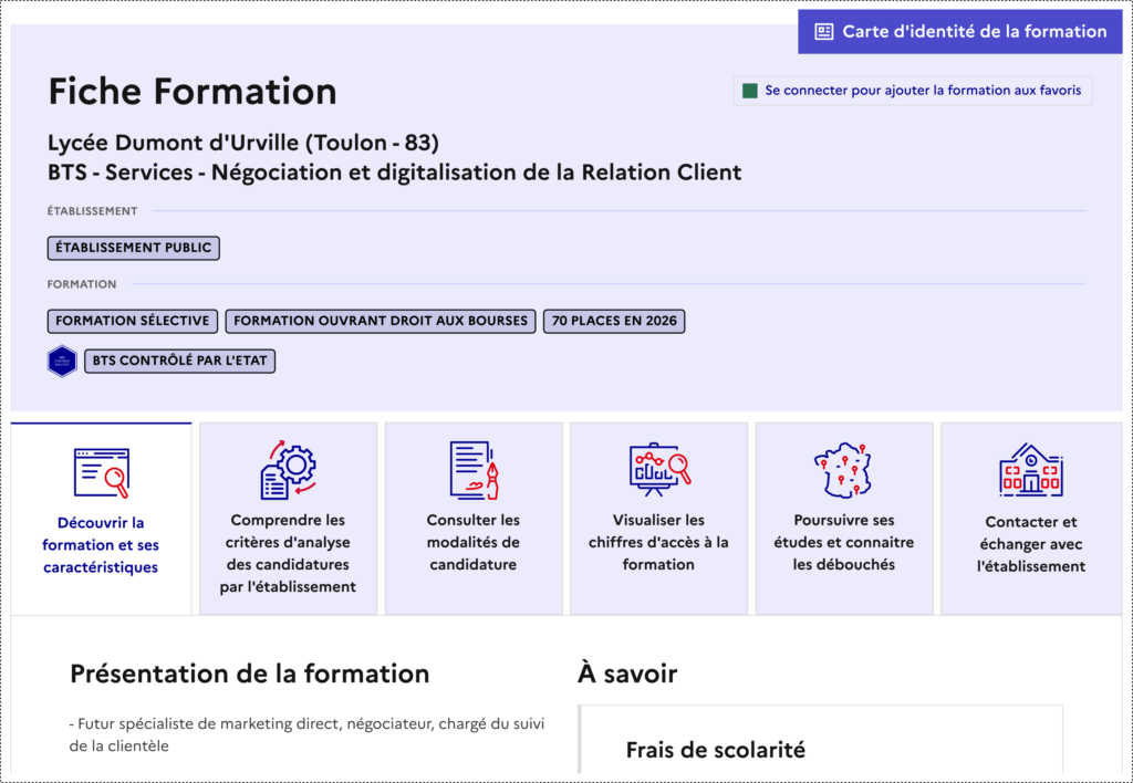 Fiche formation Parcousup